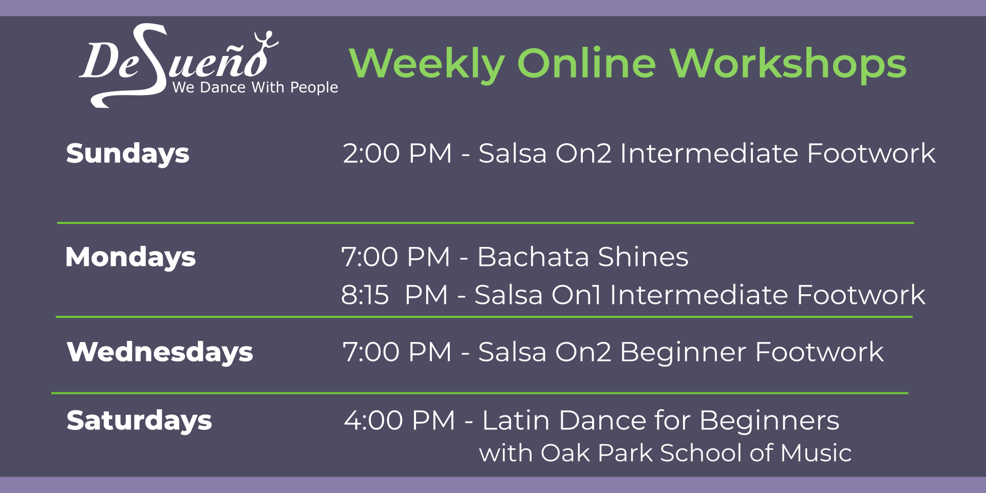 desueno latin dance online class schedule